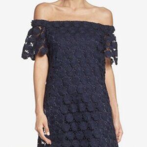TRINA TURK Merengue Daisy Lace Crochet Off Shoulder Mini Dress EUC Size Small